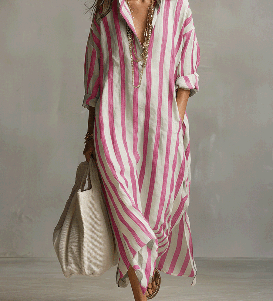 Camisa casual a rayas y vestido maxi de estilo bohemio