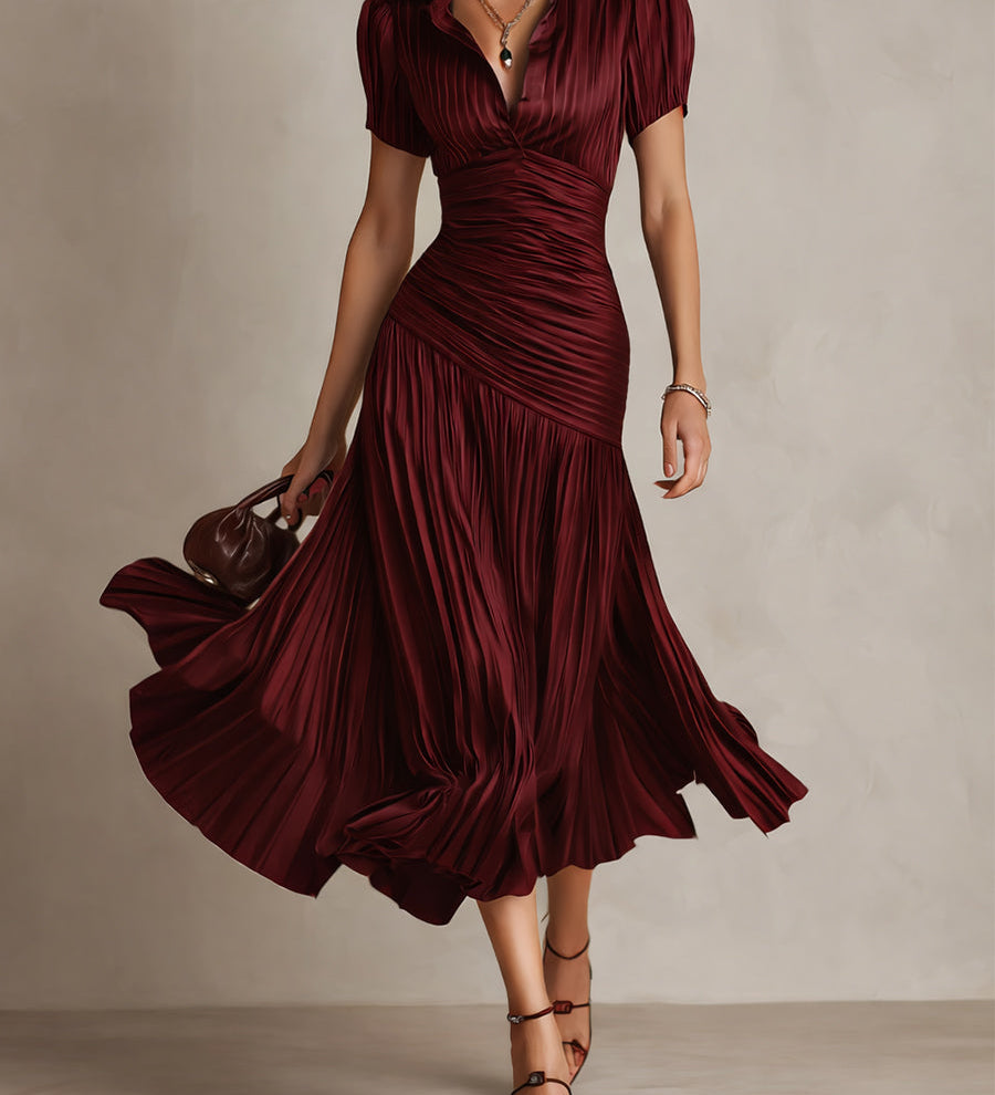 Adriana | Vestido midi satinado de rayas retro