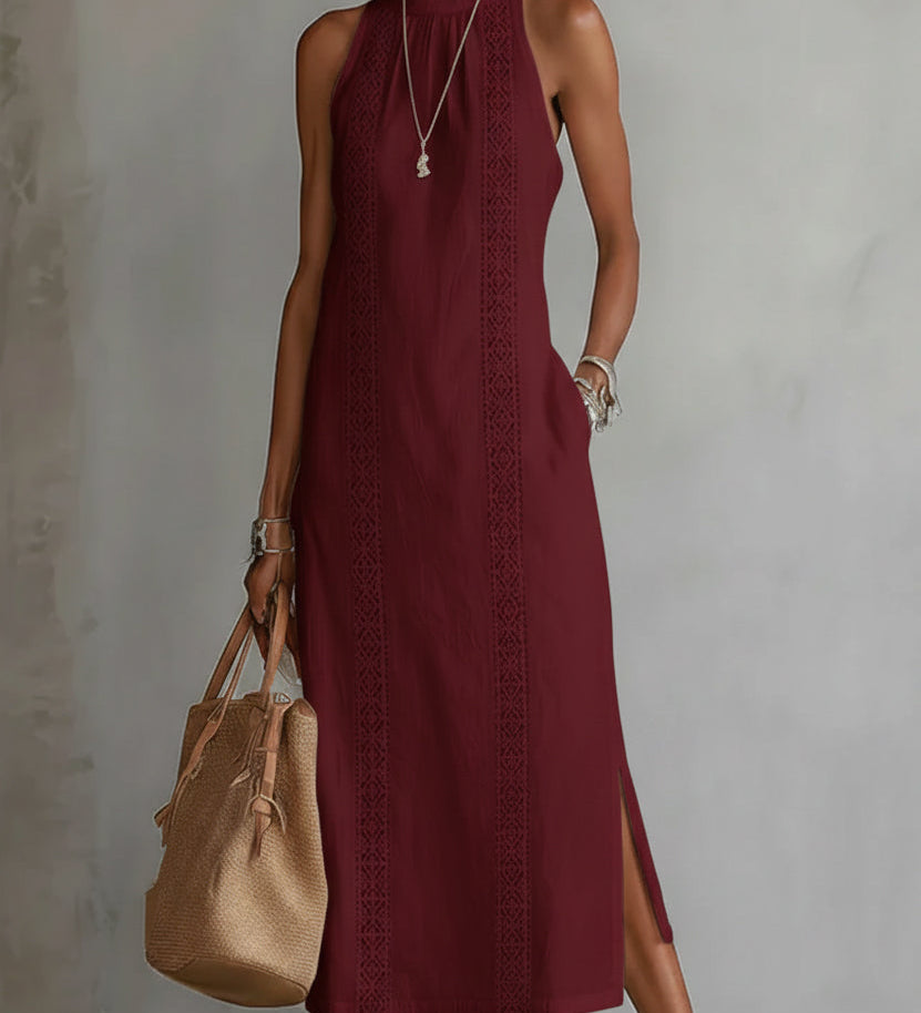 Jimena | Vestido midi de lino con cuello mao